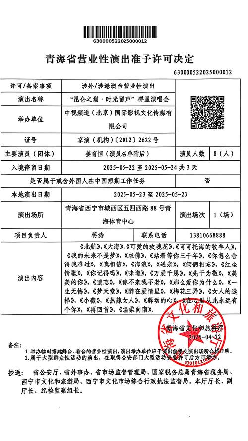 青海省营业性演出准子许可决定